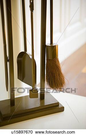 Fireplace Accessory Tool Set Near Fireplace Stock Image