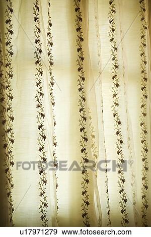 Stock Photo - Floral design embroidered on curtains. Fotosearch