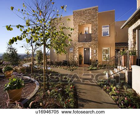 Front Exterior of Contemporary Town home View Large Photo Image Stock Photography - Front Exterior of Contemporary Town home. Fotosearch