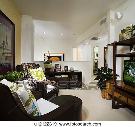 Stock Photo - Home Loft with Sitting Area and Television. Fotosearch