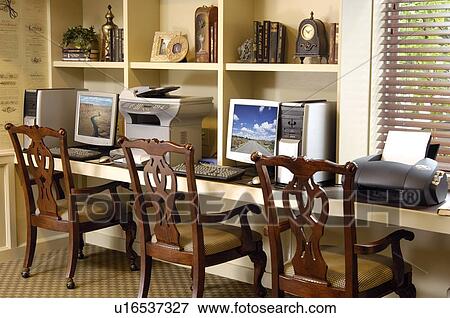 Stock Photo - Home office with two computers. Fotosearch