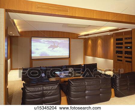 Home theater with leather seats View Large Photo Image Picture - Home theater with leather seats. Fotosearch