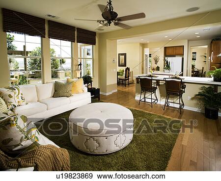 Stock Photo - Interior contemporary home with living room kitchen and dining room. Fotosearch
