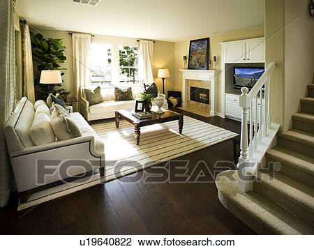Interior traditional living room with staircase View Large Photo Image Stock Image - Interior traditional living room with staircase. Fotosearch