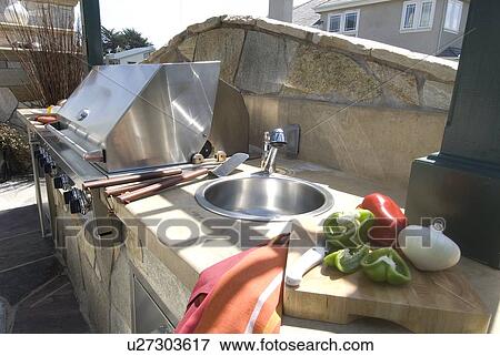 Outdoor grill and sink View Large Photo Image Stock Photo - Outdoor grill and sink. Fotosearch
