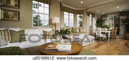 Panoramic, contemporary living and dining room View Large Photo Image Stock Image - Panoramic, contemporary living and dining room. Fotosearch