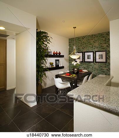 Stock Image - Red and Green Dining Room. Fotosearch