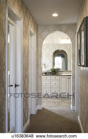 View down hallway to bathroom View Large Photo Image Stock Photo - View down hallway to bathroom. Fotosearch