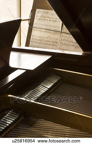 Picture - View through open piano to sheet music. Fotosearch