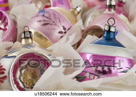 Picture - A box of Christmas ornanaments. Fotosearch