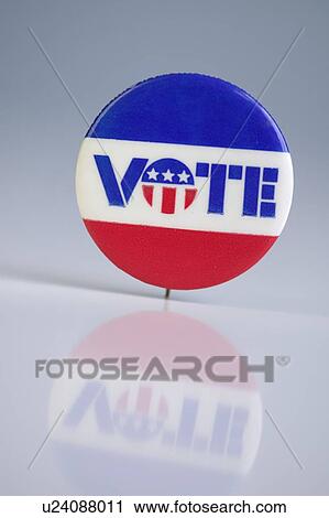 Stock Image - A pin urging people to vote. Fotosearch