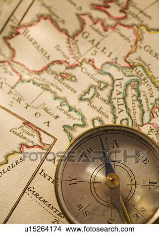 Picture - Antique compass and map. Fotosearch