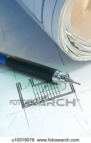 Stock Photo - Architectural tool and blue prints. Fotosearch