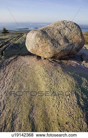 Stock Photo - Boulder on Cadillac Mountain Acadia Maine. Fotosearch
