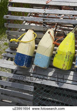 Buoys and lobster traps Maine View Large Photo Image Picture - Buoys and lobster traps Maine. Fotosearch