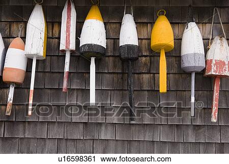 Buoys on the side of a wall in Maine View Large Photo Image Stock Image - Buoys on the side of a wall in Maine. Fotosearch