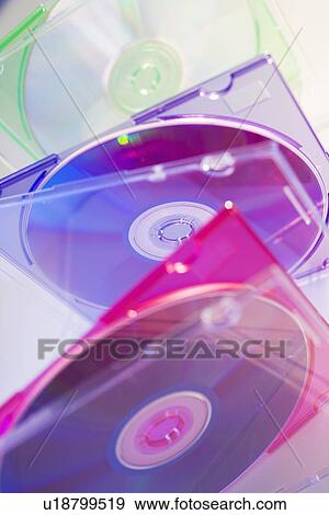 Stock Photo - Close up of cds in clear cases. Fotosearch