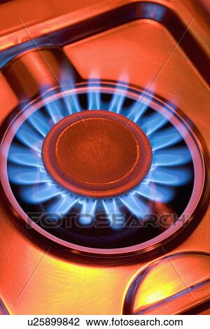 Stock Image - Close up of gas-burning range. Fotosearch