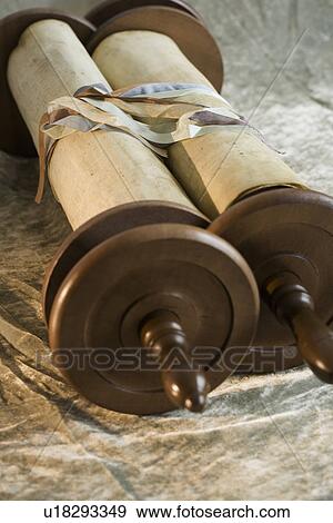 Stock Photo - Close up of the Torah scrolls. Fotosearch