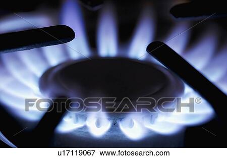 Stock Photo - Closeup of gas-burning range. Fotosearch