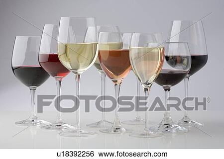 Stock Photograph - Closeup of glasses of different wines. Fotosearch