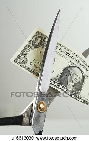 Closeup of scissors cutting money View Large Photo Image Stock Image - Closeup of scissors cutting money. Fotosearch