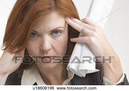 Stock Photograph - Closeup of tired business woman. Fotosearch