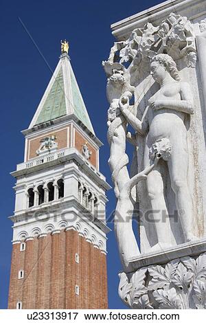 Eve in Garden of Eden Doges' Palace with Campanile at Piazza San Marco Venice Italy View Large Photo Image Stock Photo - Eve in Garden of Eden Doges' Palace with Campanile at Piazza San Marco Venice Italy. Fotosearch