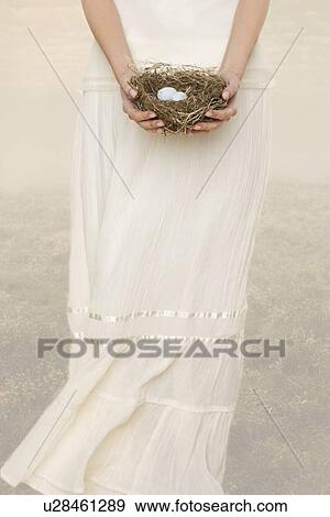 Female holding nest with eggs View Large Photo Image Stock Photo - Female holding nest with eggs. Fotosearch