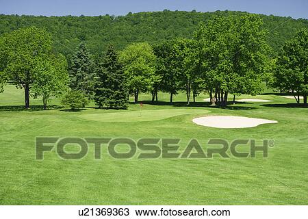 Golf course with sand trap View Large Photo Image Stock Image - Golf course with sand trap. Fotosearch