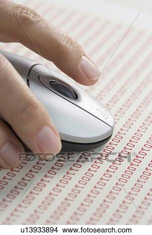 Picture - Hand on mouse with computer code. Fotosearch