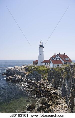 Stock Image - Portland Head Lighthouse Cape Elizabeth Maine. Fotosearch