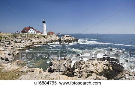 Portland Head Lighthouse Cape Elizabeth Maine View Large Photo Image Stock Photography - Portland Head Lighthouse Cape Elizabeth Maine. Fotosearch
