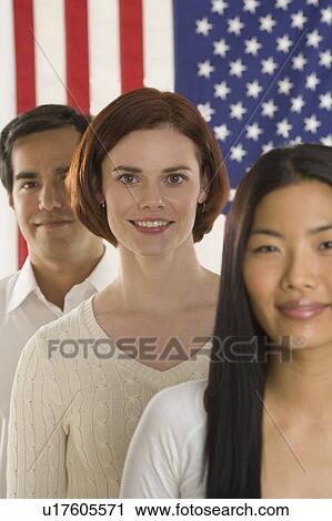 Stock Image - Portrait of three Americans. Fotosearch