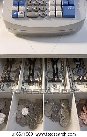 Register with open drawer of money View Large Photo Image Stock Photo - Register with open drawer of money. Fotosearch
