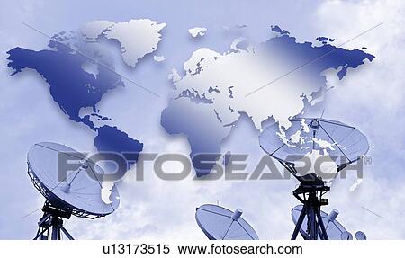 Satellite dishes and world map View Large Photo Image Stock Photography - Satellite dishes and world map. Fotosearch