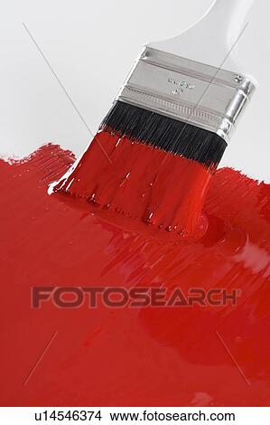 Picture - Still life of paint brush with red paint. Fotosearch