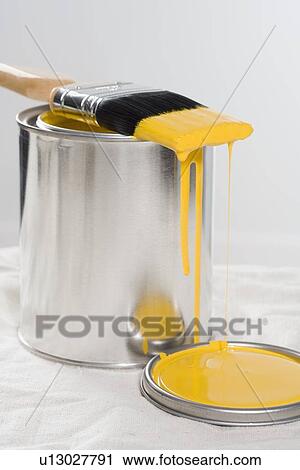 Still life of paint brush with yellow paint View Large Photo Image Stock Image - Still life of paint brush with yellow paint. Fotosearch