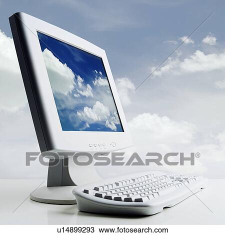 Stock Image - Studio shot of computer monitor and keyboard. Fotosearch