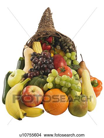 Picture - Studio shot of cornucopia with fruit. Fotosearch