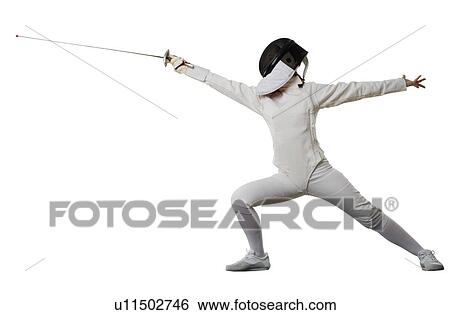 Studio shot of person in fencing outfit View Large Photo Image Stock Photograph - Studio shot of person in fencing outfit. Fotosearch