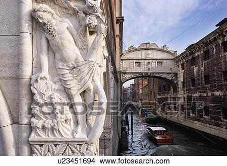 Picture - The Bridge of Sighs with sculpture depicting Drunkenness of Noah Doge's Palace Venice, Italy. Fotosearch