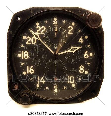 Stock Photo - Twenty-four hour clock used in airplane. Fotosearch