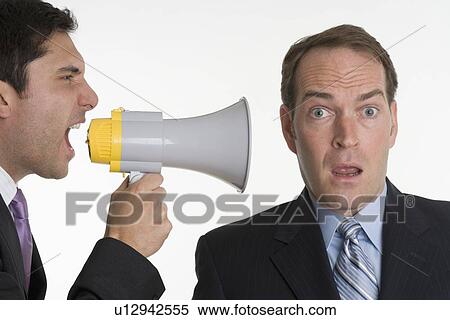 Two men with bullhorn View Large Photo Image Stock Photography - Two men with bullhorn. Fotosearch