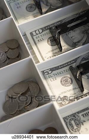 U. S. bills and coins in cash register View Large Photo Image Stock Image - U. S. bills and coins in cash register. Fotosearch