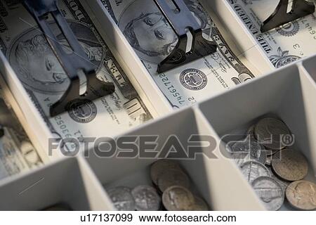 U. S. bills and coins in cash register View Large Photo Image Stock Photo - U. S. bills and coins in cash register. Fotosearch