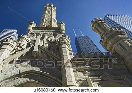 Water Tower and John Hancock Center Chicago Illinois USA View Large Photo Image Stock Image - Water Tower and John Hancock Center Chicago Illinois USA. Fotosearch