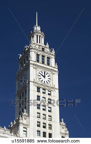 Stock Photography - Wrigley Building clock tower Chicago Illinois USA. Fotosearch