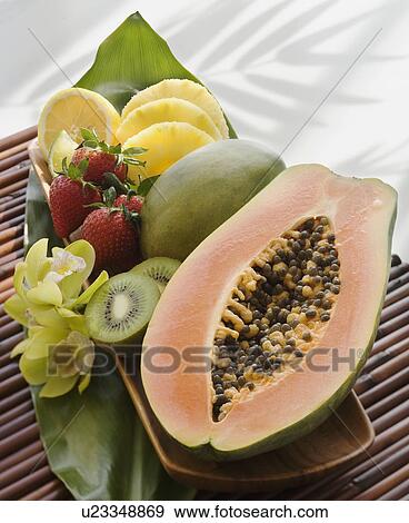 Stock Photo - Assorted fruit on platter. Fotosearch