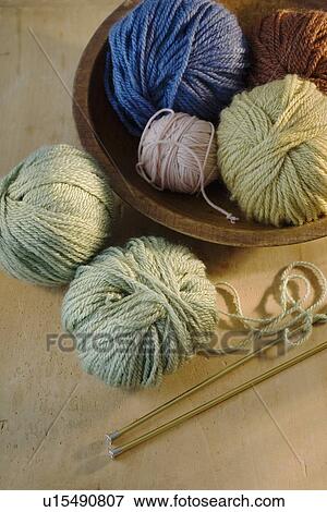 Stock Photo - Assorted yarn and knitting needles. Fotosearch